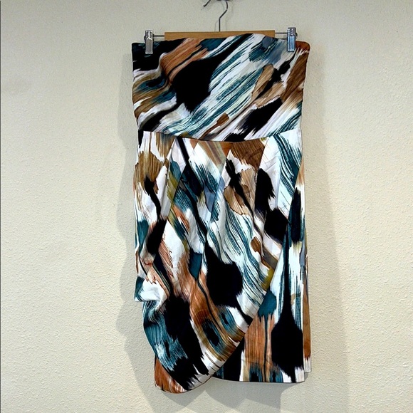 ANN TAYLOR SZ 8 MULTI-WATER COLOR STRAPLESS BODYCON side zip stretchy DRESS - Picture 1 of 6